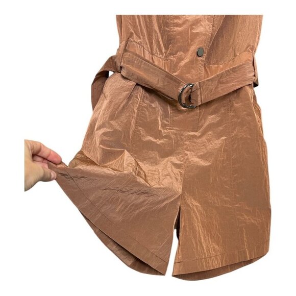 Varley Belted Crinkled Nylon Playsuit Romper Jumpsuit Brown Shimmer NWT $188 - Picture 7 of 12